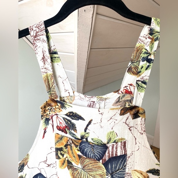 Cotton Blend Floral Plant Foliage Overalls Medium Button Straps Side Zipper - Picture 6 of 13